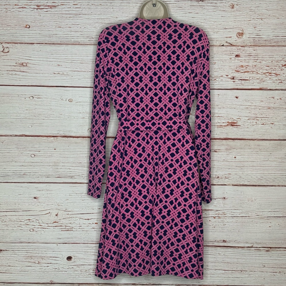 Vineyard Vines Long Sleeve Lattice Knit Print Wrap Dress in Deep Bay Sz S - Picture 8 of 11